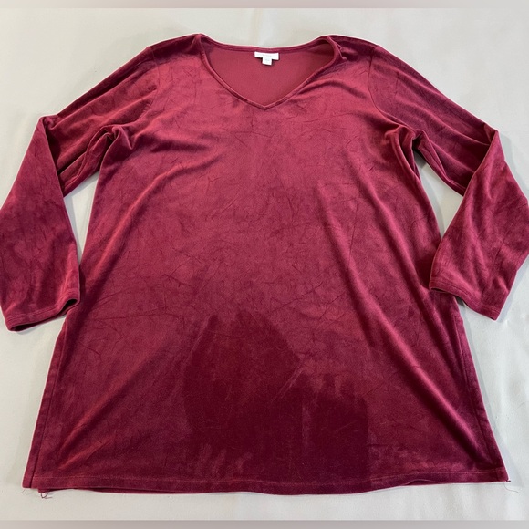 Pure J Jill Sz Large Bordeaux Velour Velvet Tunic V-Neck Long Sleeve Stretch - Picture 4 of 10